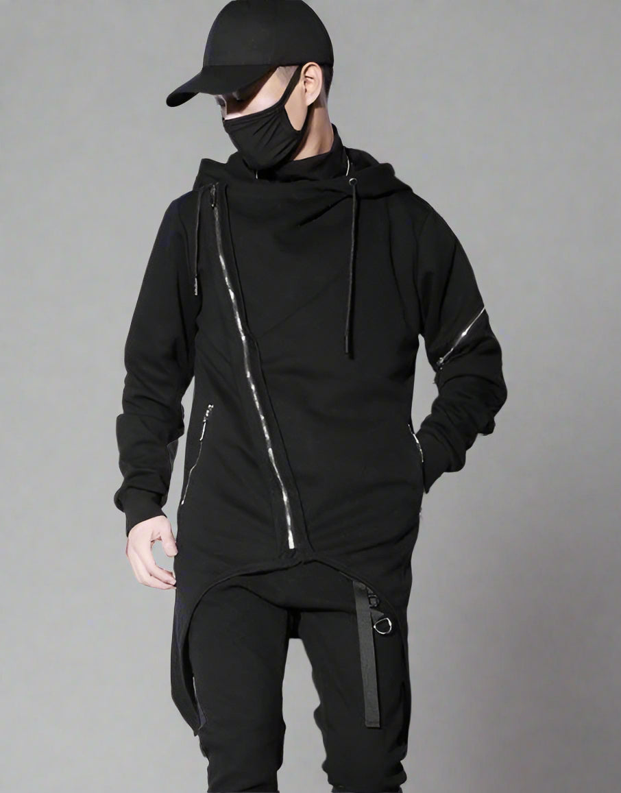 Hoodie Zippé Chic Urbain Tech -  techwear - Hoodie Zippé Chic Urbain et Techwear Noir