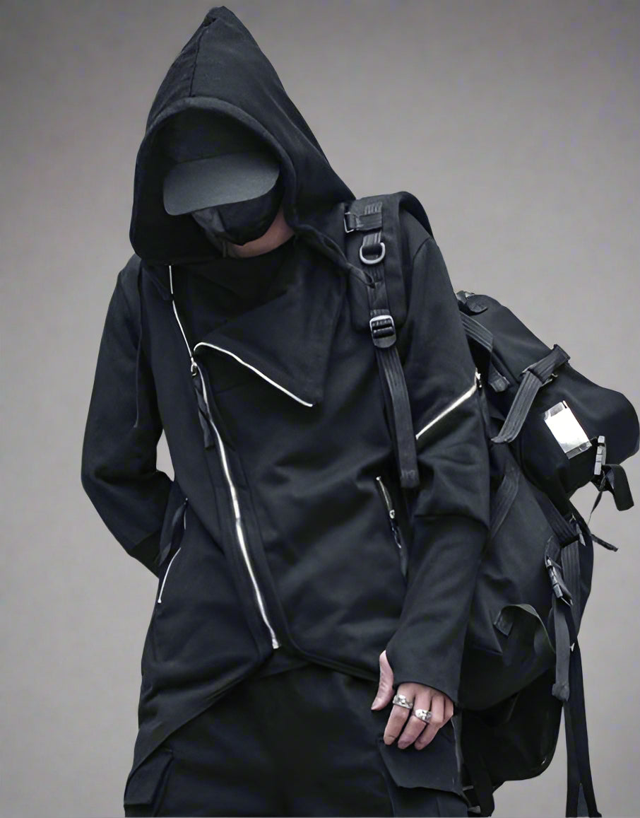 Hoodie Zippé Chic Urbain Tech -  chic - Hoodie Zippé Chic Urbain et Techwear Noir