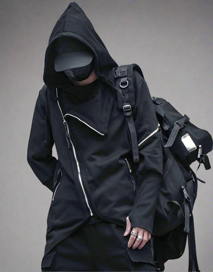 Hoodie Zippé Chic Urbain Tech -  chic - Hoodie Zippé Chic Urbain et Techwear Noir