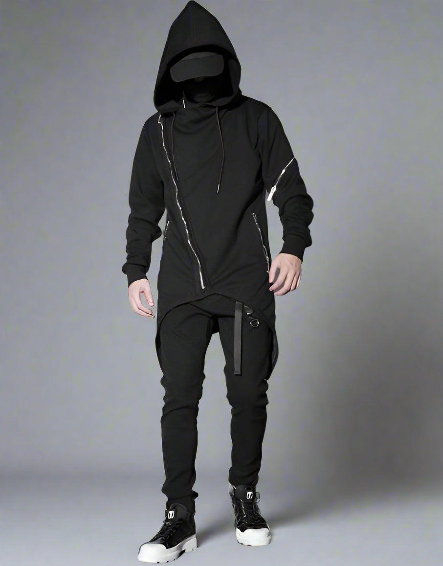 Hoodie Zippé Chic Urbain Tech -  urbain - Hoodie Zippé Chic Urbain et Techwear Noir