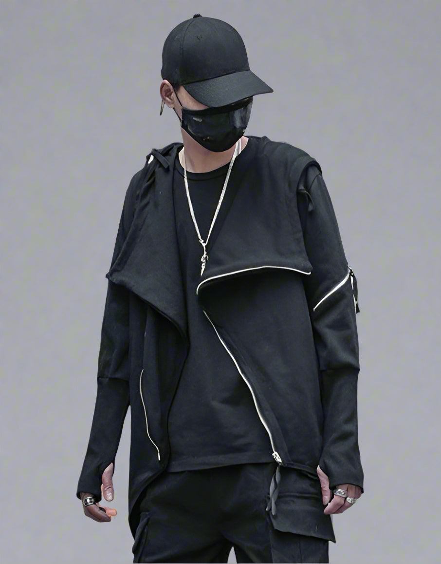 Hoodie Zippé Chic Urbain Tech -  esthétique streetwear - Hoodie Zippé Chic Urbain et Techwear Noir