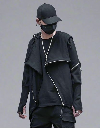 Hoodie Zippé Chic Urbain Tech -  esthétique streetwear - Hoodie Zippé Chic Urbain et Techwear Noir