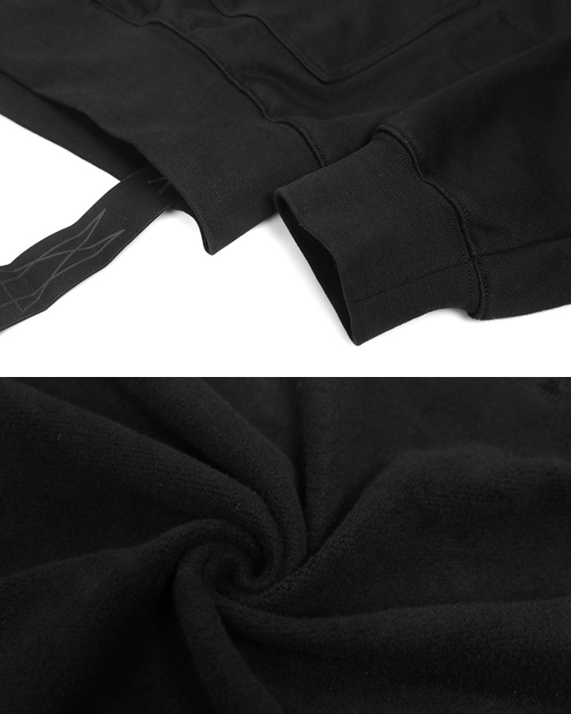 Hoodie Zippé Découpé Audacieux - hoodie streetwear - Hoodie Zippé Découpé en Noir au Style Techwear