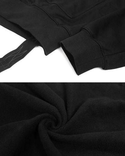 Hoodie Zippé Découpé Audacieux - hoodie streetwear - Hoodie Zippé Découpé en Noir au Style Techwear