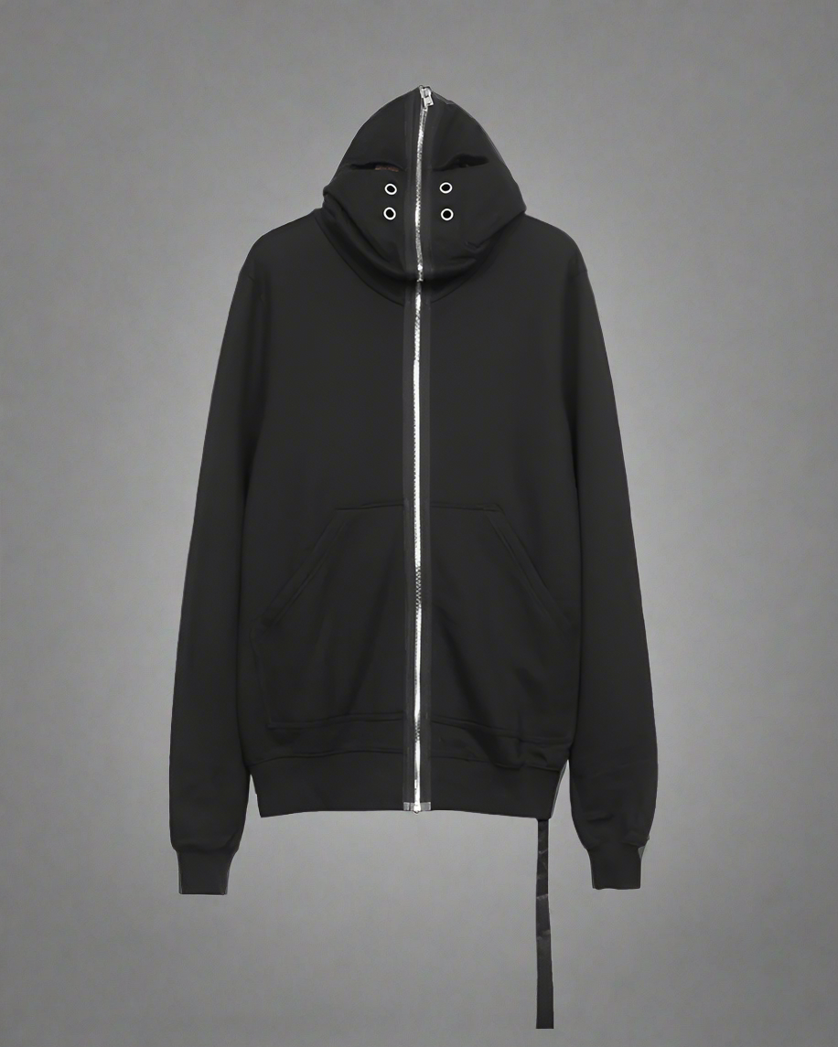 Hoodie Zippé Découpé Audacieux -  zippé - Hoodie Zippé Découpé en Noir au Style Techwear