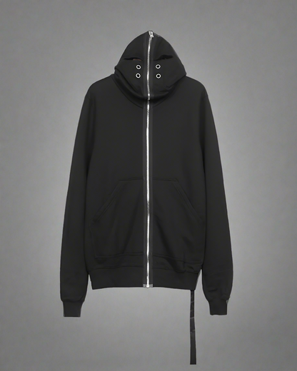 Hoodie Zippé Découpé Audacieux -  zippé - Hoodie Zippé Découpé en Noir au Style Techwear