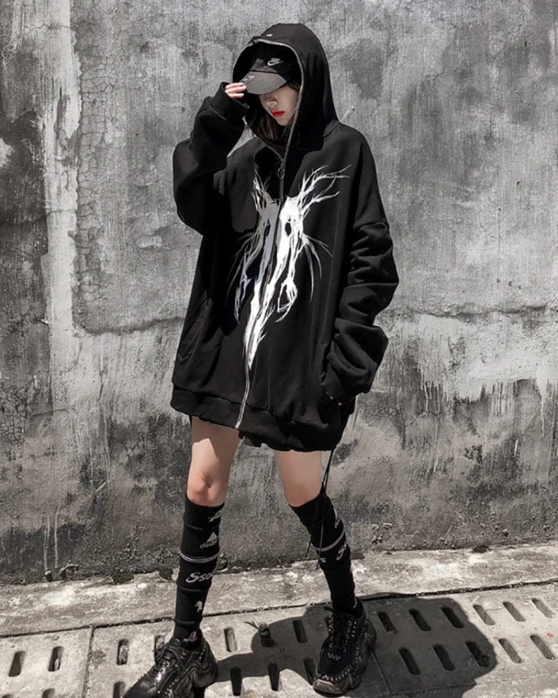 Hoodie Zippé Élégant -  techwear - Hoodie Zippé Élégant Noir pour un Confort Optimal