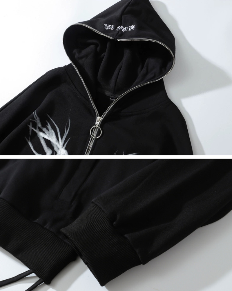 Hoodie Zippé Élégant -  veste techwear - Hoodie Zippé Élégant Noir pour un Confort Optimal