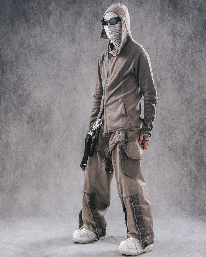 Hoodie zippé toutes saisons -  marron - Hoodie zippé marron polyvalent pour un look futuriste