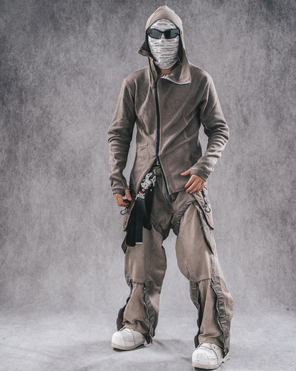 Hoodie zippé toutes saisons -  mélange de matériaux confortable - Hoodie zippé marron polyvalent pour un look futuriste