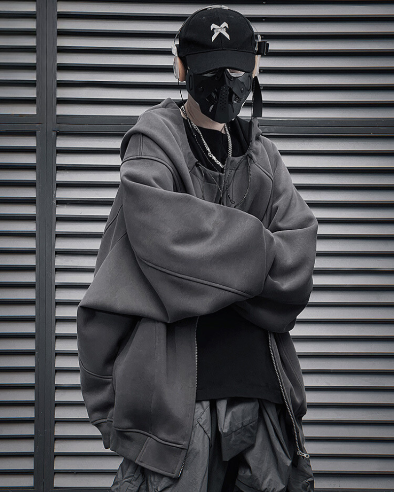 Hoodie Zippé Urbain Polyvalent -  style cyberpunk - Hoodie Zippé Urbain en Polyester et Coton Confortable