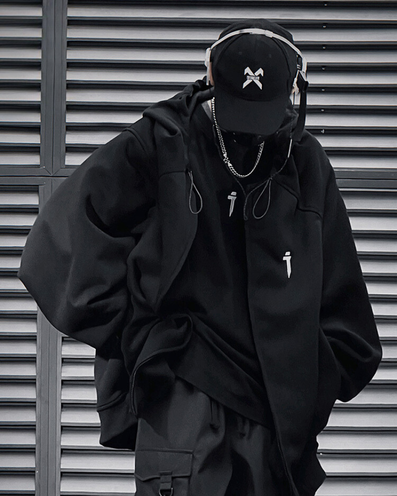Hoodie Zippé Urbain Polyvalent -  techwear - Hoodie Zippé Urbain en Polyester et Coton Confortable