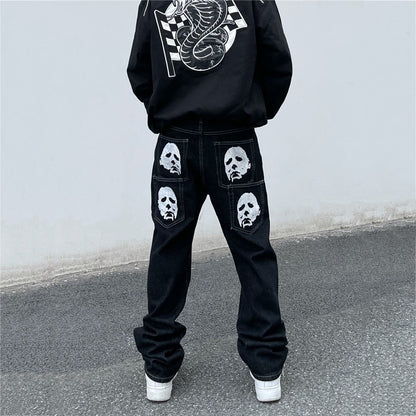 Jean Baggy Y2K - jeans y2k - Jean Baggy Y2K avec Imprimé Michael Myers