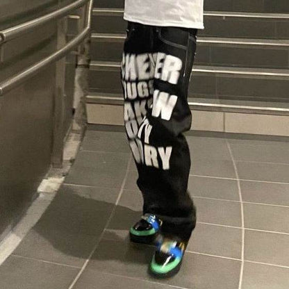 Jean Drip -  pantalons pratiques - Jean Drip : Jean imprimé urbain taille haute unisexe