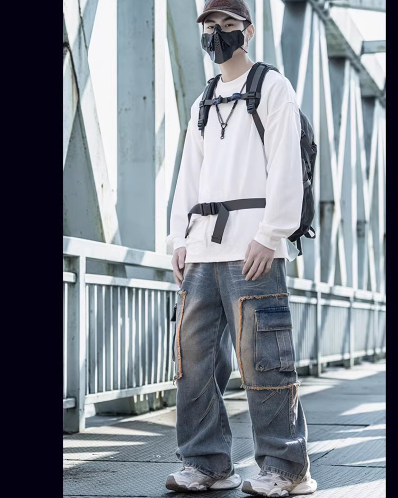 Jean droit au style robuste -  poche cargo - Jean droit au style robuste pour un quotidien stylé