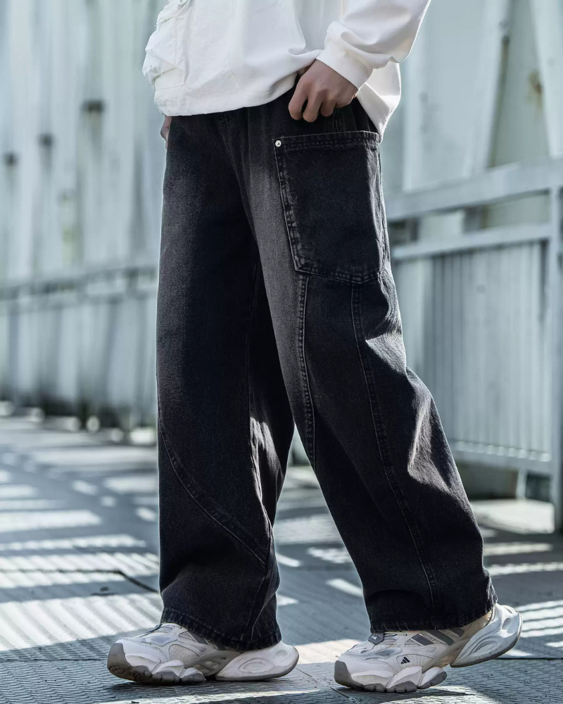 Jean droit chic à panneaux -  jean cargo - Jean droit à panneaux avec poches cargo pour un style pratique