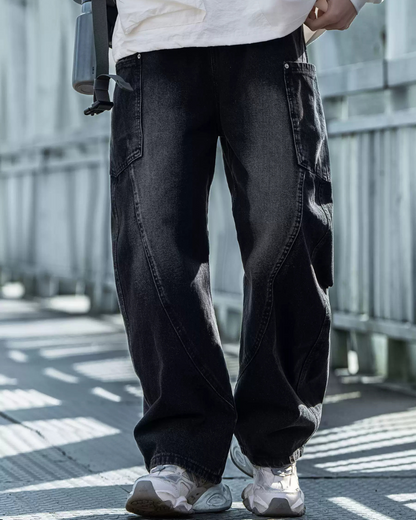 Jean droit chic à panneaux - jean chic - Jean droit à panneaux avec poches cargo pour un style pratique