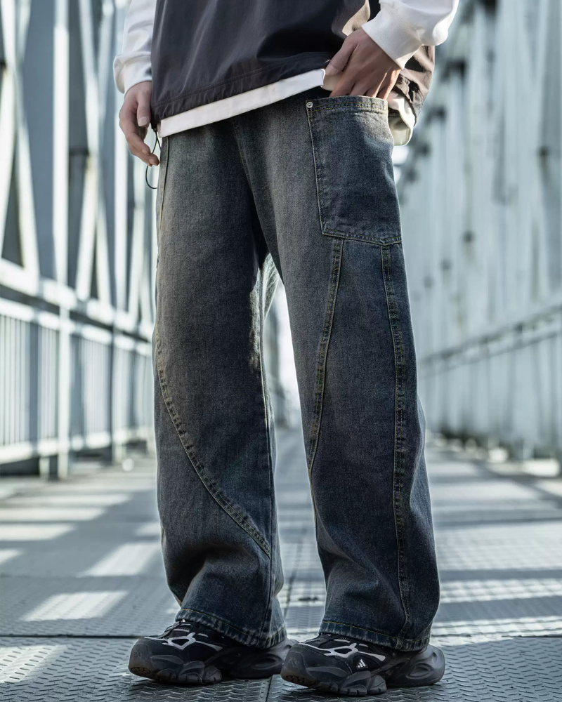 Jean droit chic à panneaux - jeans avec poches cargo - Jean droit à panneaux avec poches cargo pour un style pratique