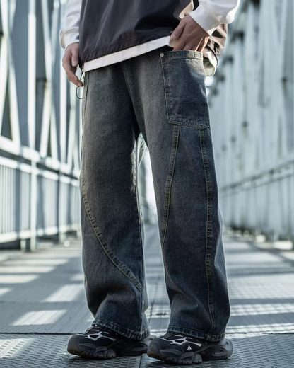 Jean droit chic à panneaux - jeans avec poches cargo - Jean droit à panneaux avec poches cargo pour un style pratique