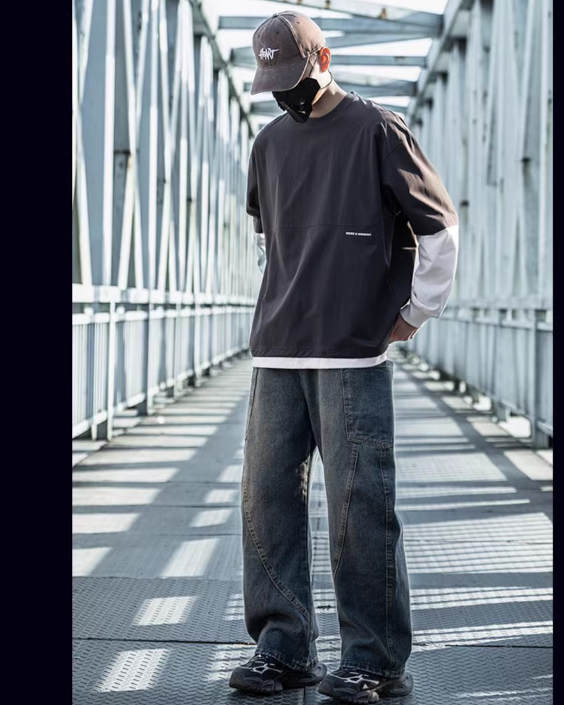 Jean droit chic à panneaux -  mode masculine - Jean droit à panneaux avec poches cargo pour un style pratique