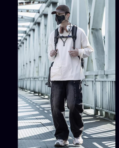 Jean droit chic à panneaux -  vêtements de ville - Jean droit à panneaux avec poches cargo pour un style pratique