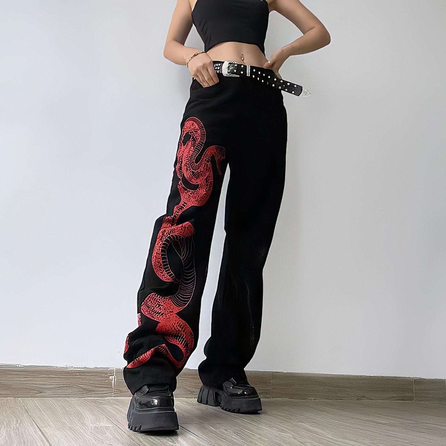 Jeans Dragon -  mode y2k - Jeans Dragon au design unique pour un look décontracté