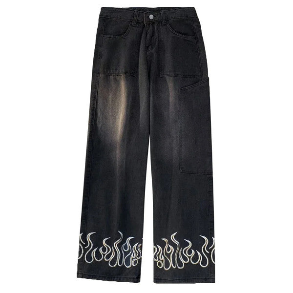 Jeans Flame - jeans - Jeans Oversized Imprimé Flammes pour un Style Unique