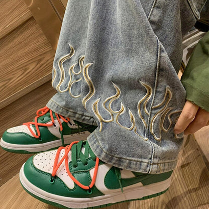 Jeans Flame -  y2k - Jeans Oversized Imprimé Flammes pour un Style Unique