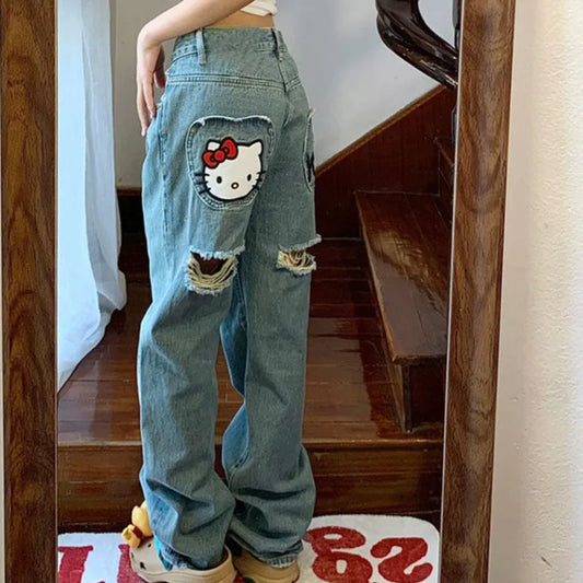 Jeans Hello Kitty Y2K - jeans en denim - Jeans Y2K Hello Kitty au style rétro et confortable