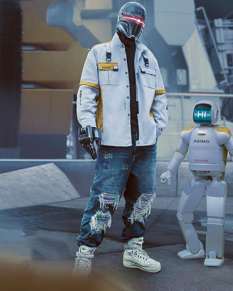Pantalons en Denim Découpés au Laser Futuristes