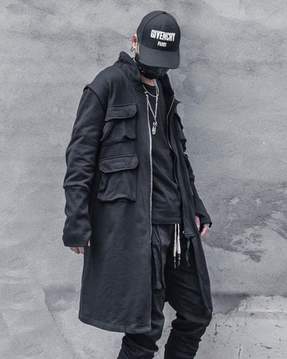 Manteau Cargo Urbain Polyvalent -  cargo - Manteau Cargo Urbain Noir et Futuriste