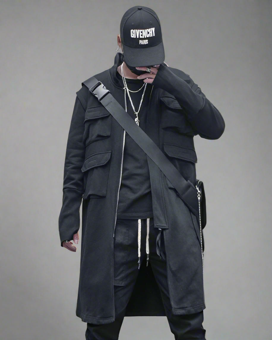 Manteau Cargo Urbain Polyvalent - manteau - Manteau Cargo Urbain Noir et Futuriste