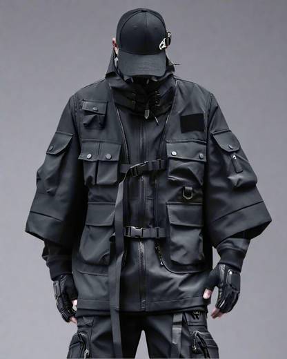 Manteau Cyberpunk Futuriste - manteau cyberpunk - Manteau Cyberpunk Futuriste en Polyester Noir