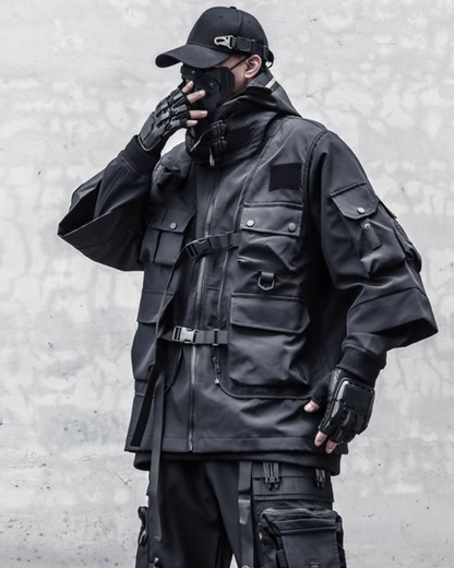 Manteau Cyberpunk Futuriste -  manteau homme - Manteau Cyberpunk Futuriste en Polyester Noir