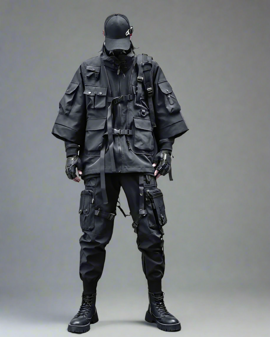 Manteau Cyberpunk Futuriste -  techwear - Manteau Cyberpunk Futuriste en Polyester Noir