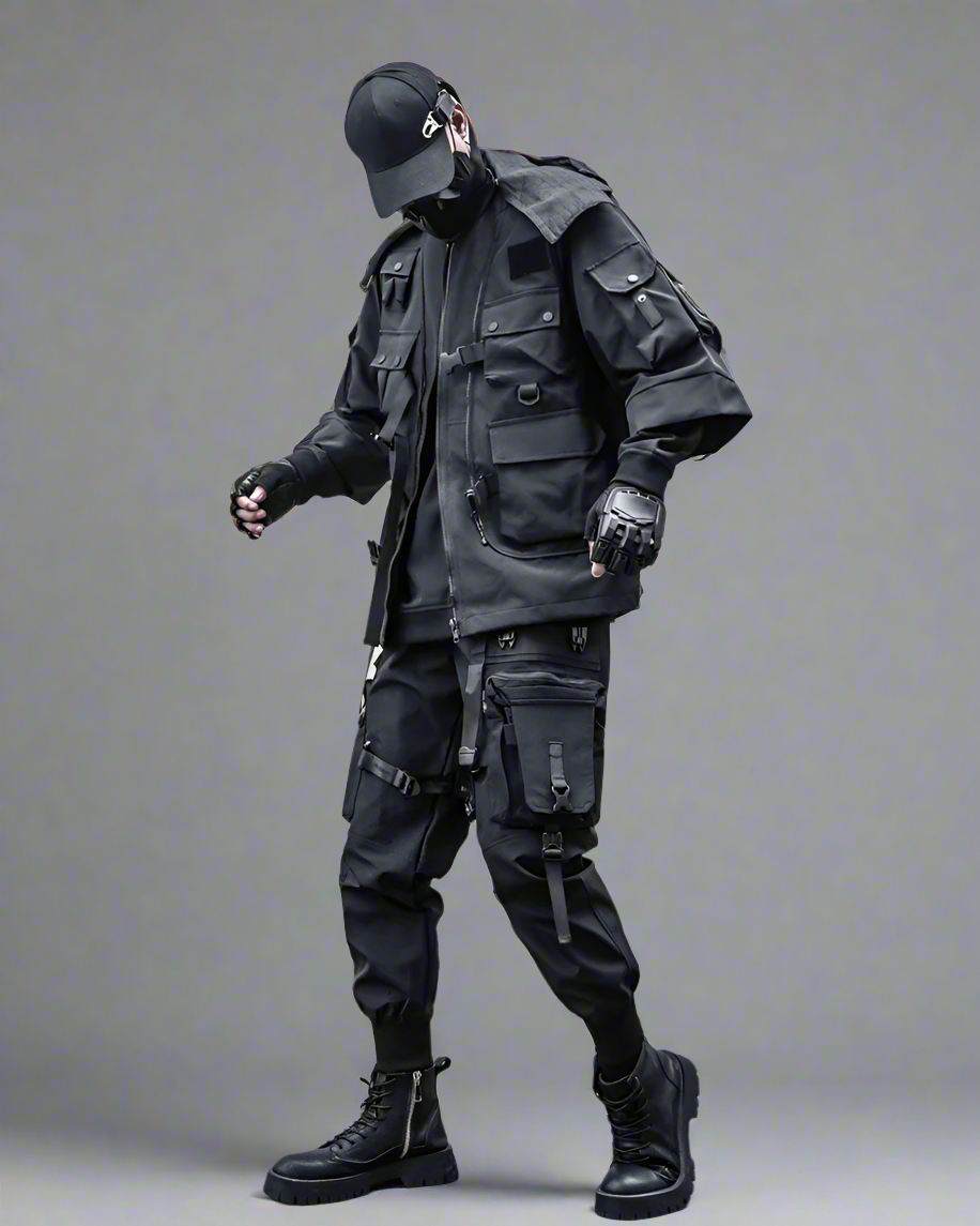 Manteau Cyberpunk Futuriste -  vêtement noir - Manteau Cyberpunk Futuriste en Polyester Noir