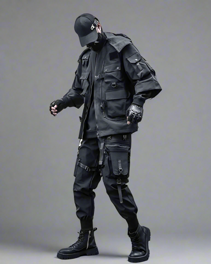 Manteau Cyberpunk Futuriste -  vêtement noir - Manteau Cyberpunk Futuriste en Polyester Noir