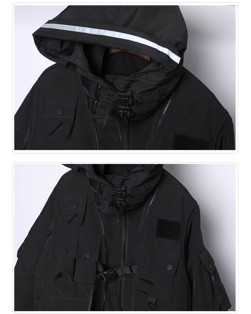 Manteau Cyberpunk Futuriste - vêtement techwear - Manteau Cyberpunk Futuriste en Polyester Noir