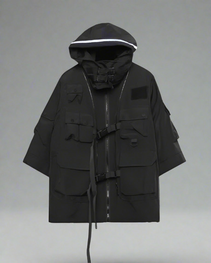 Manteau Cyberpunk Futuriste -  vêtements urbains - Manteau Cyberpunk Futuriste en Polyester Noir