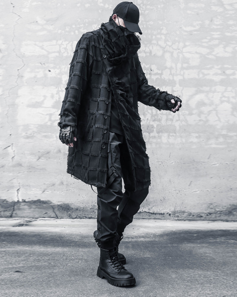 Manteau à Franges Rayé Élégant -  noir - Manteau Long Élégant à Franges pour un Style Moderne