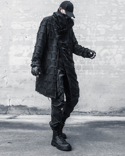 Manteau à Franges Rayé Élégant -  noir - Manteau Long Élégant à Franges pour un Style Moderne