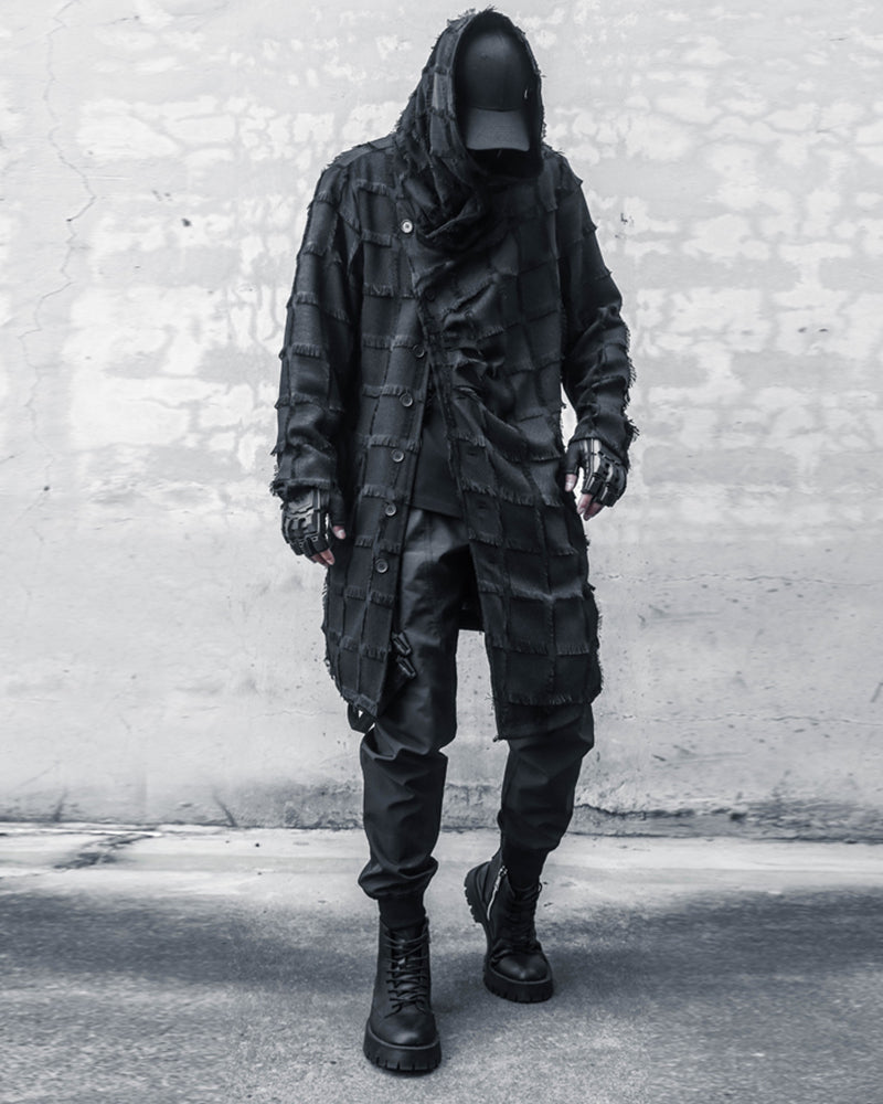 Manteau à Franges Rayé Élégant -  style ninja - Manteau Long Élégant à Franges pour un Style Moderne