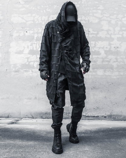 Manteau à Franges Rayé Élégant -  style ninja - Manteau Long Élégant à Franges pour un Style Moderne