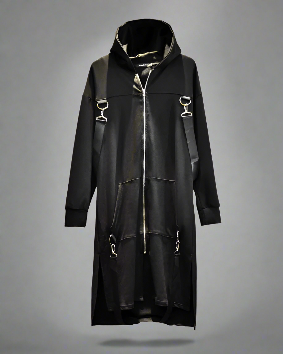 Manteau Long à Capuche Polyvalent - manteau - Manteau Long à Capuche Techwear Élégant pour la Ville