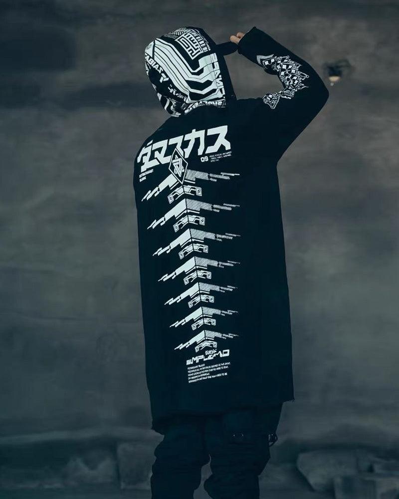 Manteau Long Sombre Avant-Garde -  noir - Manteau long sombre au style futuriste pour un look unique