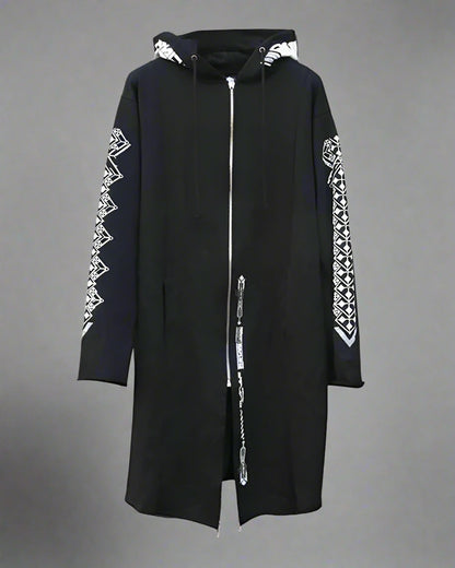 Manteau Long Sombre Avant-Garde -  style techwear - Manteau long sombre au style futuriste pour un look unique