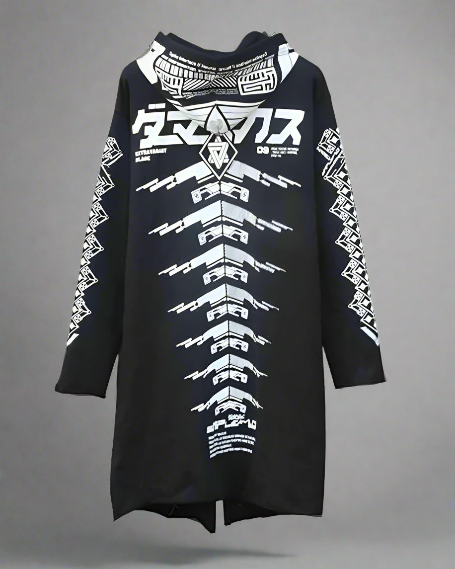 Manteau Long Sombre Avant-Garde -  techwear - Manteau long sombre au style futuriste pour un look unique