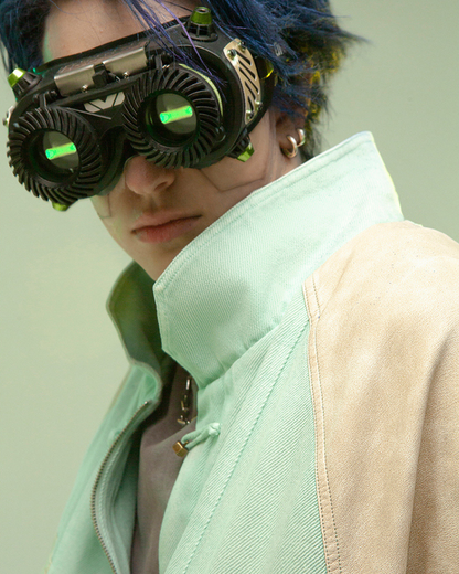 Manteau Patchwork 3D Avant-Garde -  capuche cachée - Manteau Patchwork 3D en Denim et Cuir