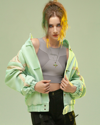 Manteau Patchwork 3D Avant-Garde -  cyan - Manteau Patchwork 3D en Denim et Cuir