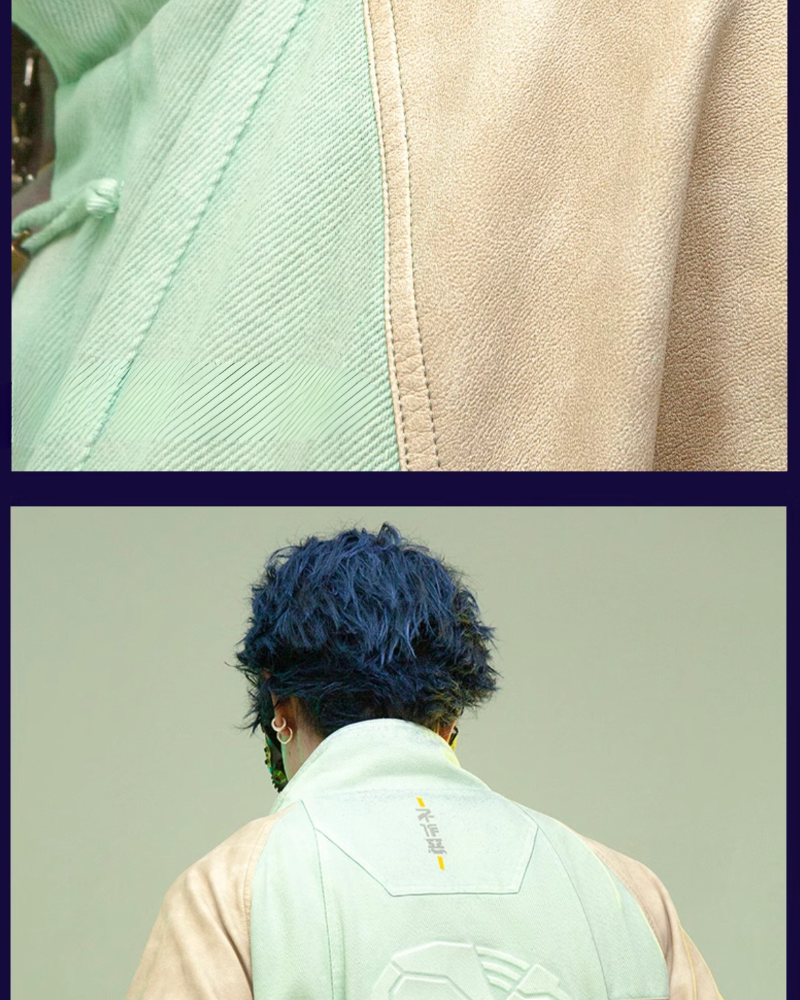 Manteau Patchwork 3D Avant-Garde -  design patchwork - Manteau Patchwork 3D en Denim et Cuir